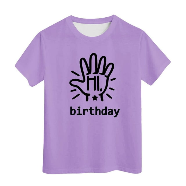 LUOGENLI T-Shirt pour Filles Anniversaire Fille Manches Courtes Tee Été Col Rond T-Shirt Coupe Décontractée Basique Maxi Hauts Ensembles 2 Pcs Filles Décontracté Violet Clair 6-7 Ans
