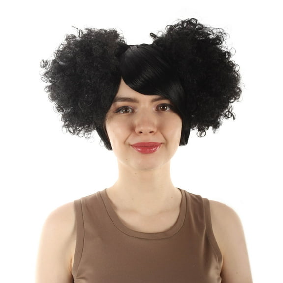 HPO Adult Women's Clown Puff Wig, Black Color Cosplay Halloween Head Wig, Premium Breathable Capless Cap, Made of Synthetic Fiber