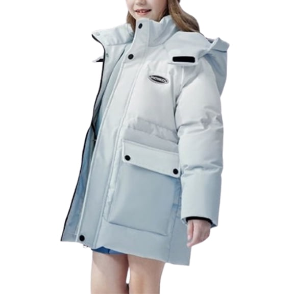 XIMIN Teen Girls Hood Puffer Coats Ski Snowboarding Jacket Stand Collar Raincoat Long Waterproof Down Jacket Kids Trendy Warm Fall Winter Snow Clothing