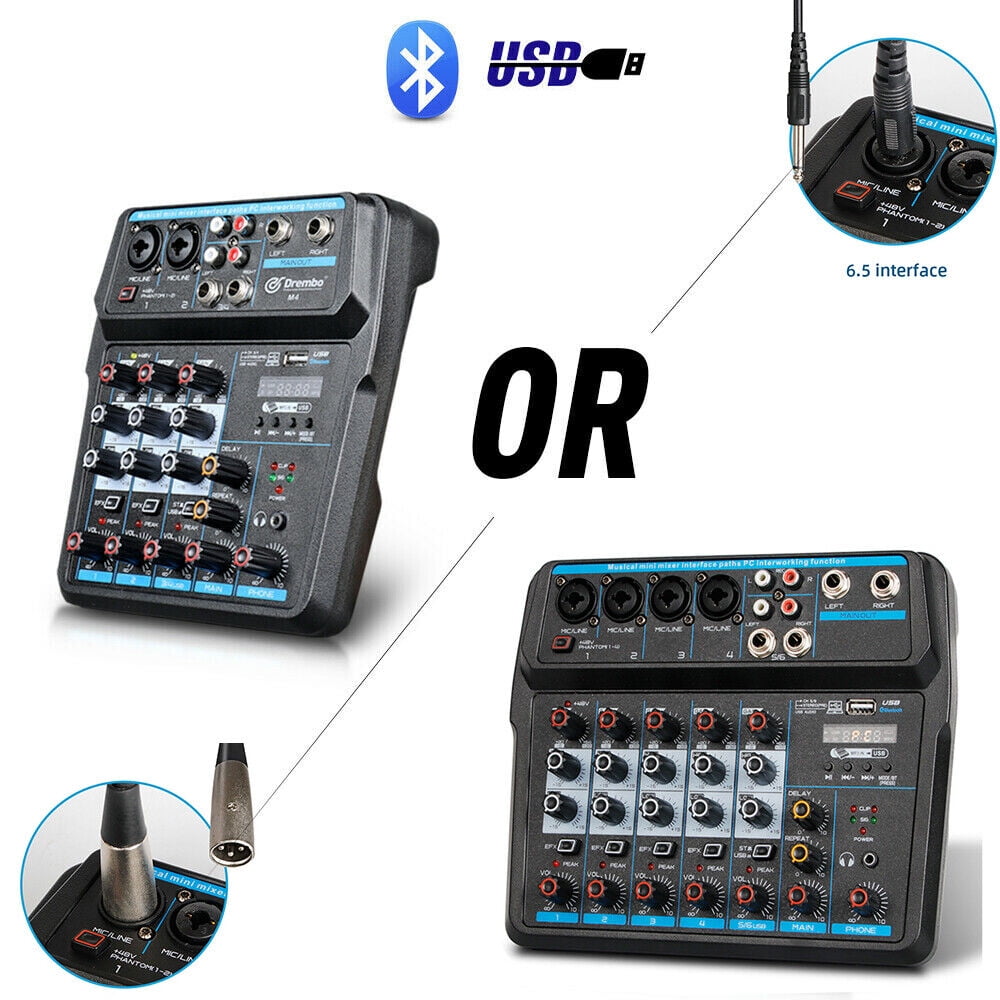 6 Channel Live Studio Audio Mixer USB Bluetooth DJ Sound Mixing Console Amplifie