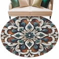 thumbnail image 2 of Brown Teal Boho Large Round Rug 8 FT, Non Slip Living Room Area Carpet, Ethnic Rustic Abstract Flowers Washable Soft Circle Rug Non-Shedding Floor Carpet for Bedroom Office Dining Room, 2 of 9