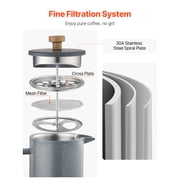 KFFKFF Stainless Steel French Press Coffee Maker, 304 Stainless Steel, 34oz, Black