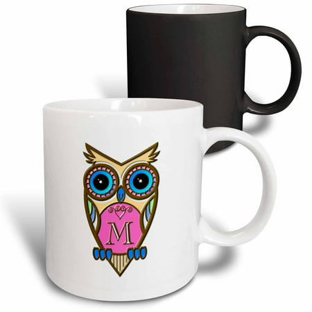 Rose Gorgeous Pink And Blue Owl Monogram Letter M Magic Rose Gorgeous Pink And Blue Owl Monogram Letter M Magic Transforming Mug 11 Ounce