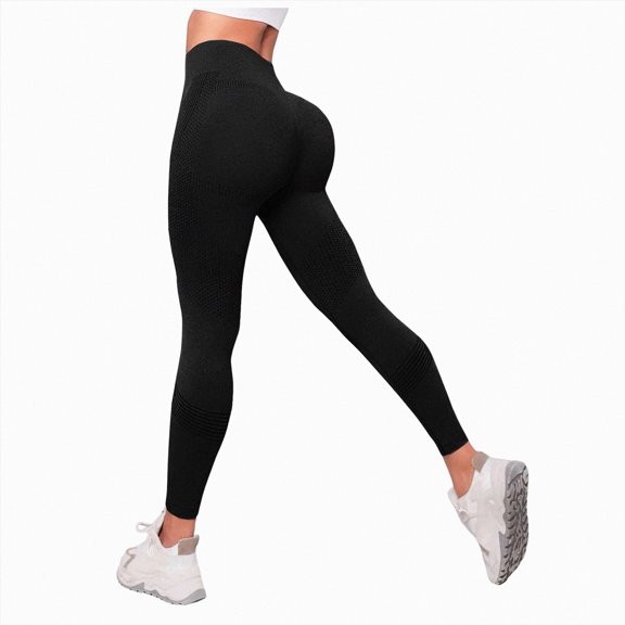 COMVALUE 3D Compression Leggings for Women, High Waist Tummy Control Yoga Pants, Butt Lifting &Smooth Leggings Black XL