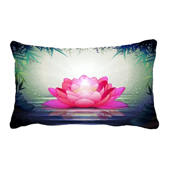 BSDHOME Housse de Coussin Lotus dans un Jardin Zen Tranquille Taie d'Oreiller Coussin Décoratif Housse de Coussin Deux Côtés Taille 20x30 Pouces