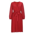 thumbnail image 4 of Enjoytime Fall Dresses for Women 2025 Solid Color V-Neck Long Sleeve Long Dress Elegant formal Wedding Guest Dress Red S, 4 of 7
