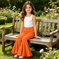 thumbnail image 7 of TIREOW Toddler Baby Girls Bell Bottom Pants Elastic Waist Solid Color Oversize Hem Flare Pants Soft Knit Flare Trousers, 7 of 7