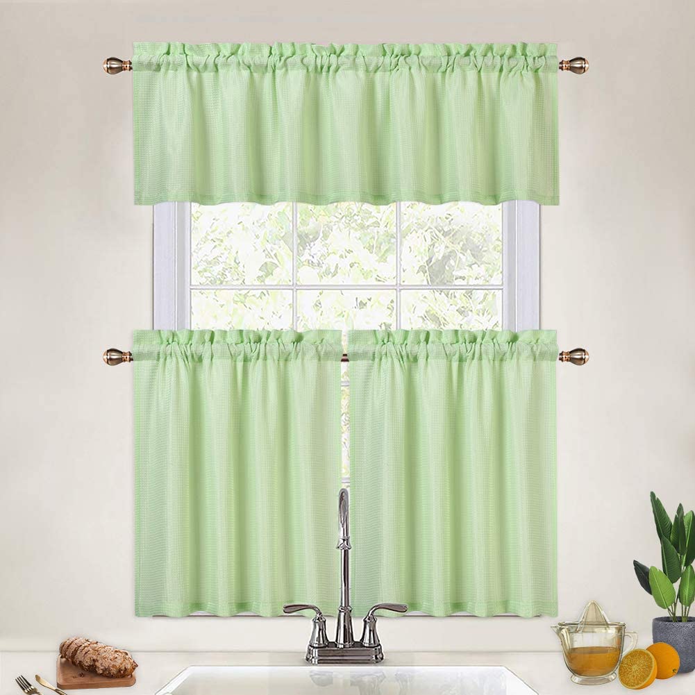 CAROMIO Waffle Weave Texutred 3Piece Kitchen Curtain Tier and Valance
