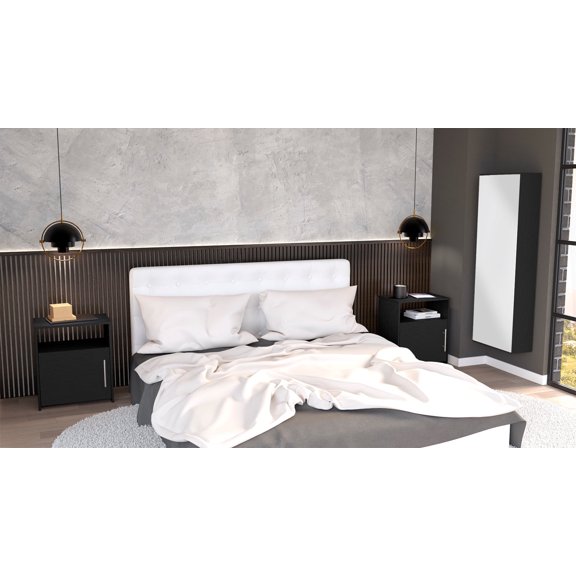 Newboti Furniture 3 Piece Bedroom Set, Baltimore Shoe Rack 2 Omaha Nightstands, Black 0024