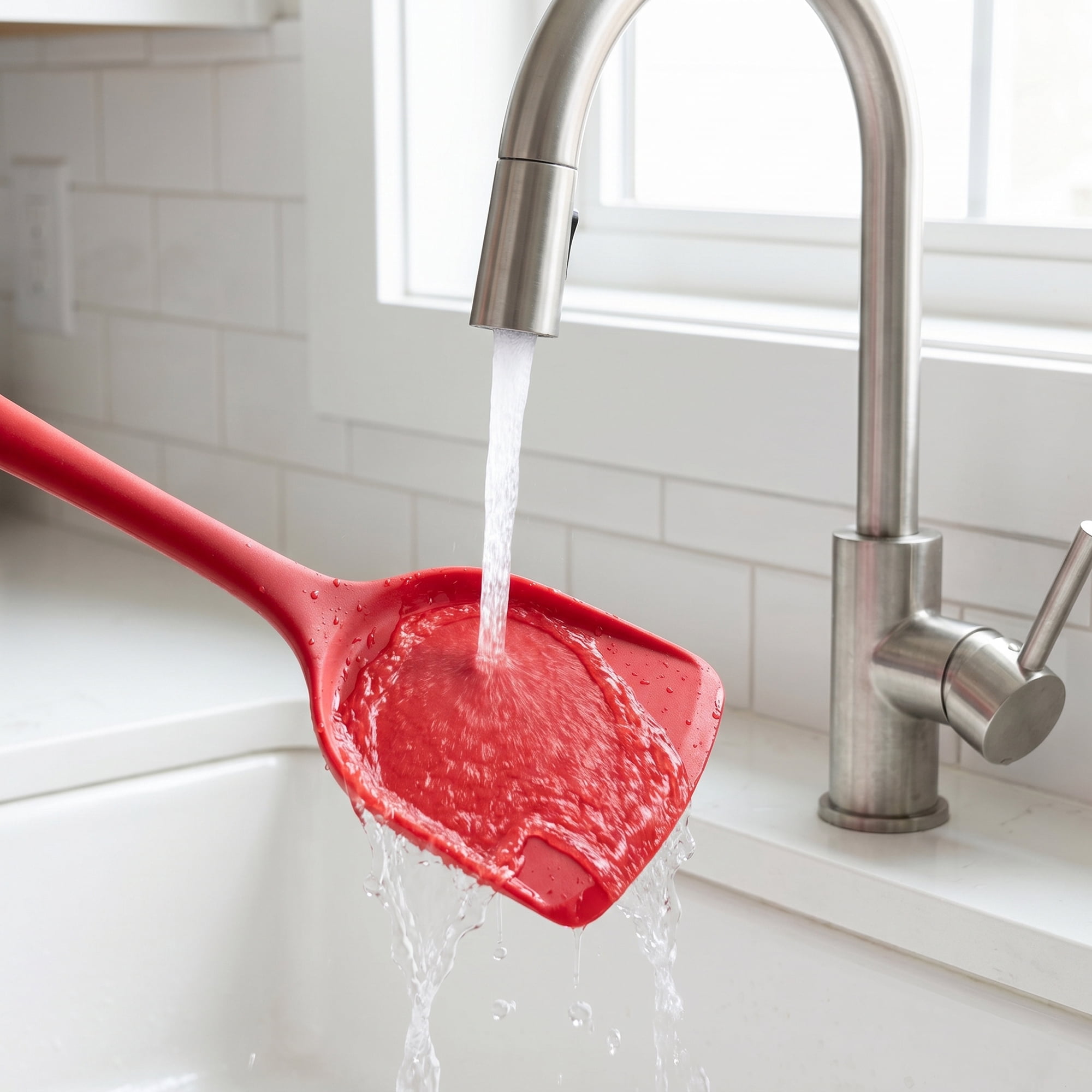Unique Bargains 5 Pcs Solid Color Silicone Essential Kitchen Cooking Utensil Set Red