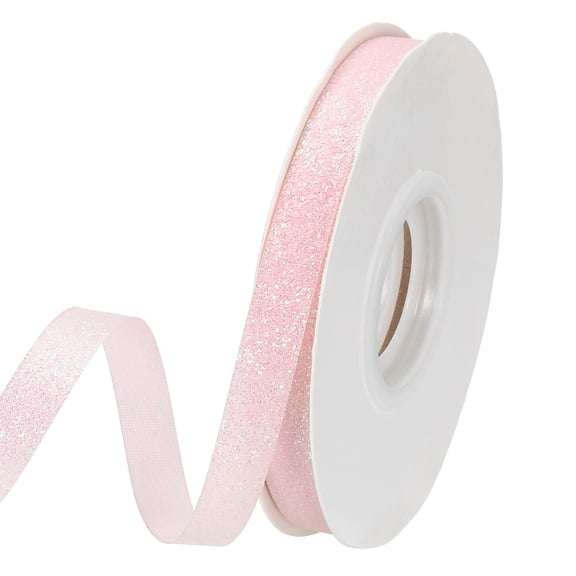 Uxcell Pink Metallic Glitter Ribbon Roll, 3/8 Inch x 25 Yards Sparkly Ribbon Single Sided Cut Edge Design Gift Wrapping Fabric Rolls for DIY Crafts Wedding Party Home Decor