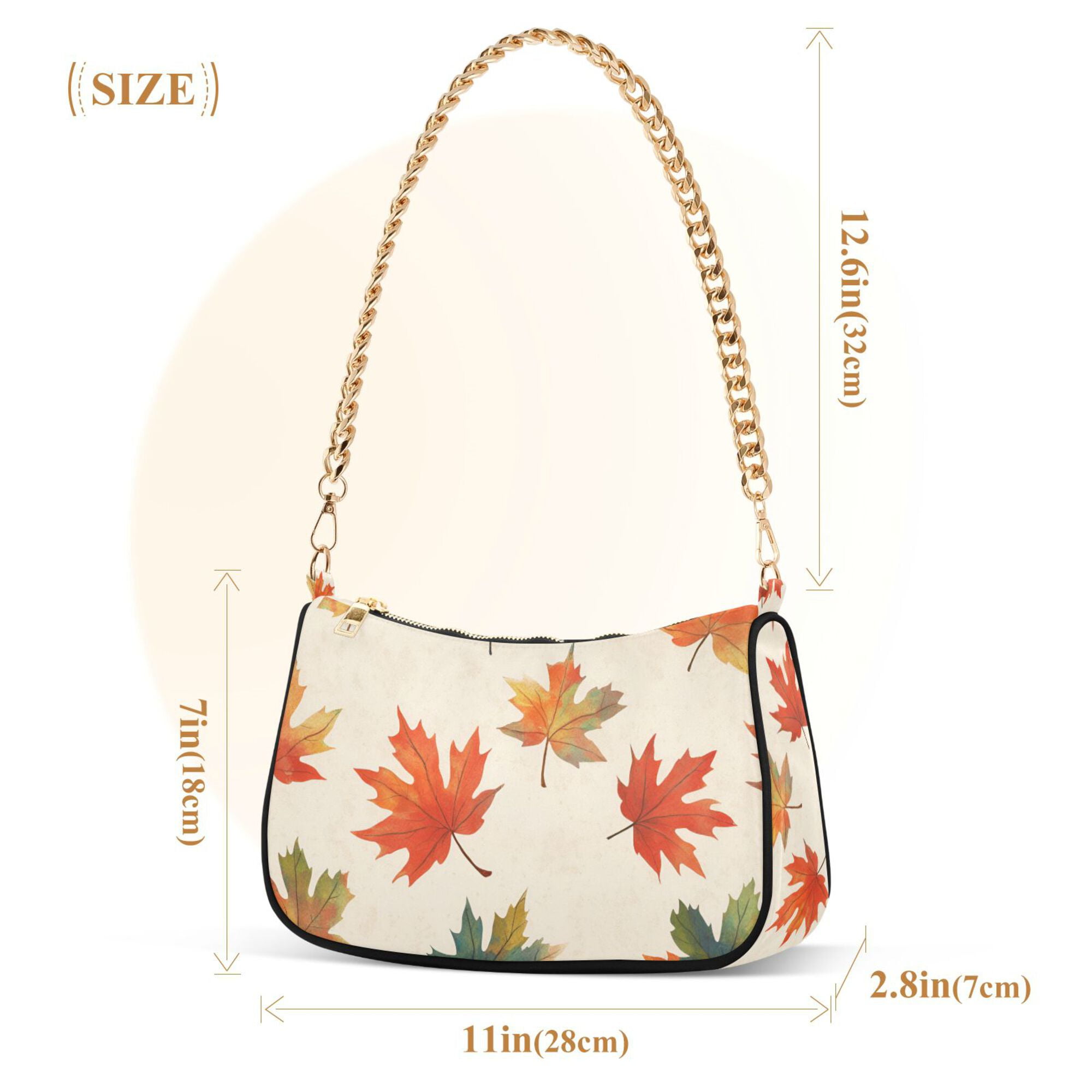 FORMRS Womens Shoulder Bag with Chain Strap Clutch Purse Cute Tote Handbag, Orange Autumn Leaves