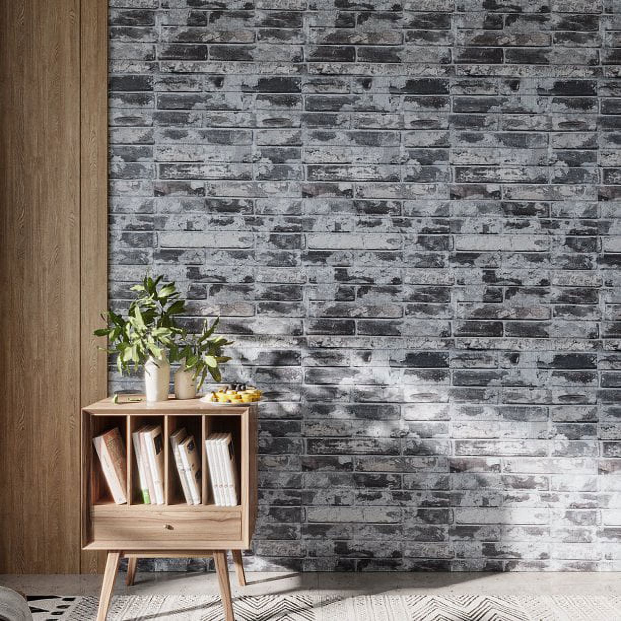 VEELIKE 15.7''x354.3'' Grey Brick Wallpaper Peel and Stick 3D Textured Faux Brick Wall Paper Self Adhesive Removable Waterproof Rustic Brick Contact Paper for Walls Bedroom Backsplash Cabinet Backdrop