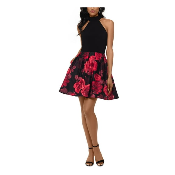 BETSY & ADAM Womens Black Floral Above The Knee Sheath Party Dress Size: 8