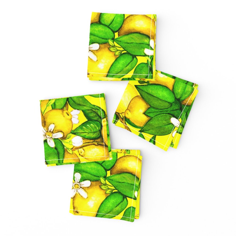 Cocktail Napkins Lemon Citrus Fruit Pattern Floral Tree Yellow Nature