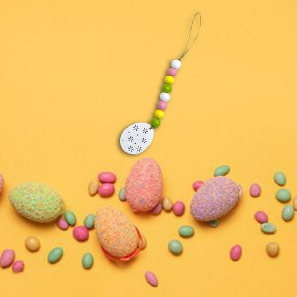 Pisexur Easter Bunny Decorations Spring Decor Easter Wood Bead Garland With Rustic Tassels Easter Bunny Flower Tag Beads Easter Basket Stuffers for Kids