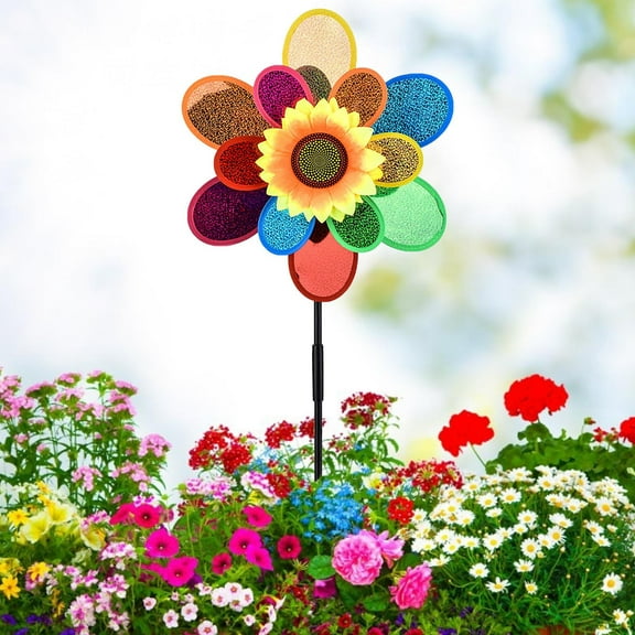 EQWLJWE 12” Multicolor Plastic Party Sunflower Wind Spinner
