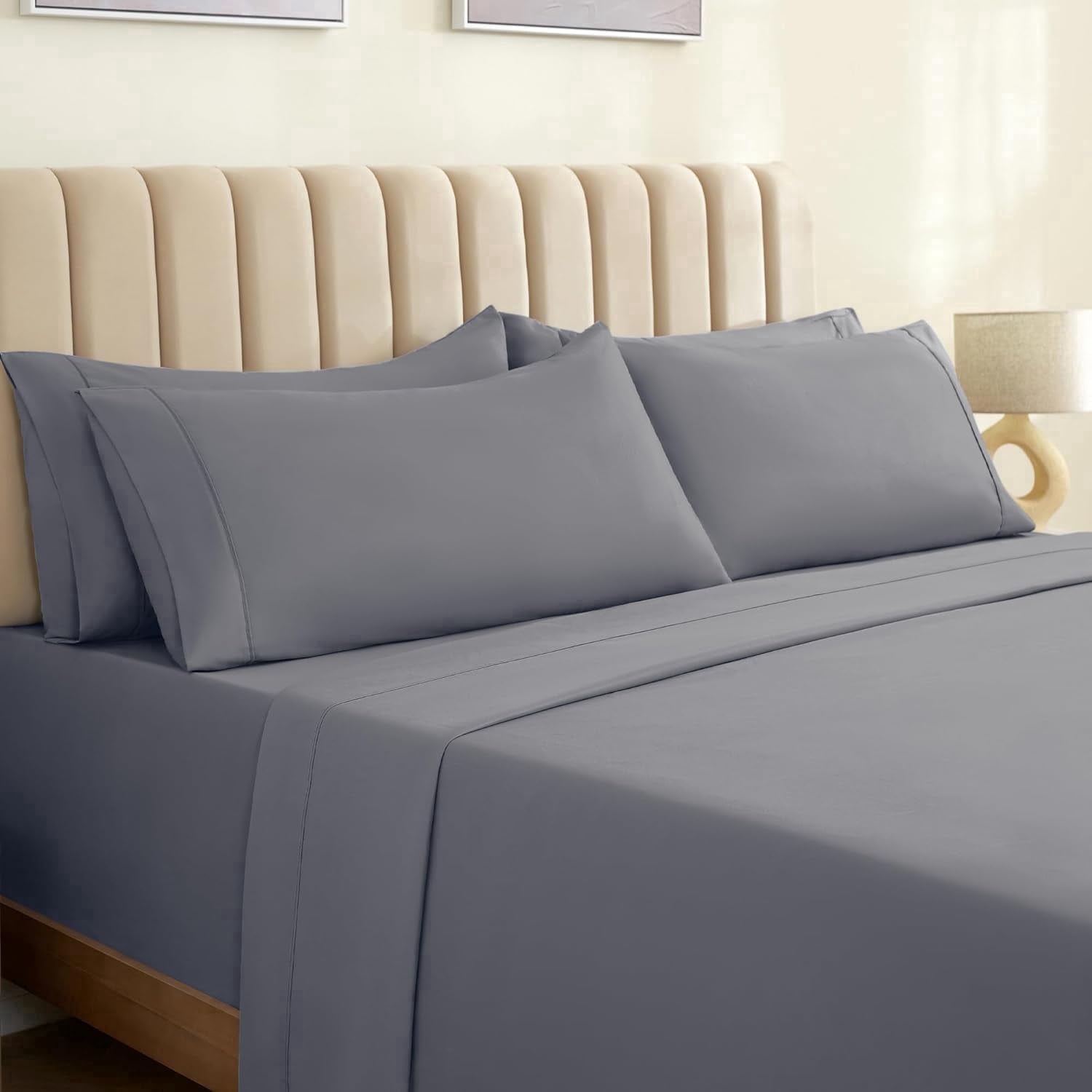Luxclub queen cooling sheet set, microfiber moisture-wicking, silver, 6-piece