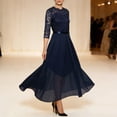 thumbnail image 2 of Round Neck Lace Dress Evening Dress Skirt Solid Color Dress For Women Fashion Half Sleeve Long Dress For Women Blue L, 2 of 5