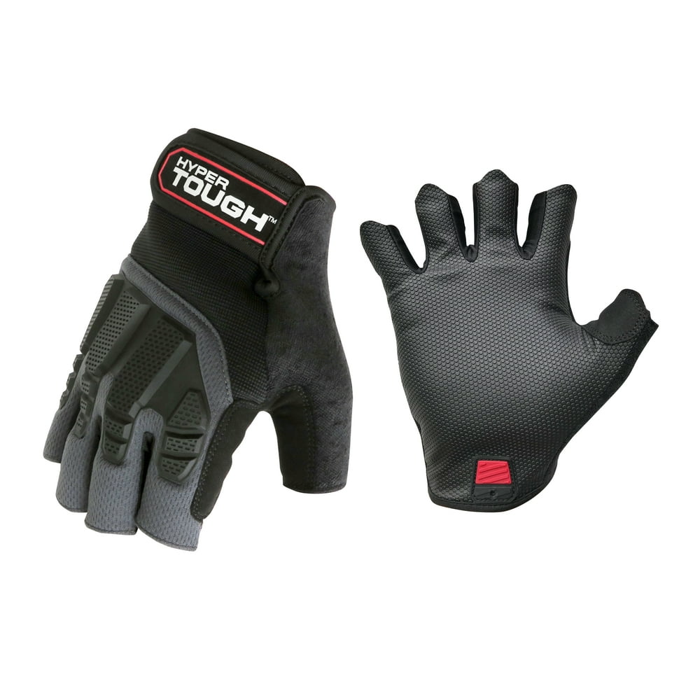 Hyper Tough Fingerless Work Glove Large, Black, Mesh, HT8884723
