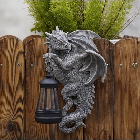 Dragon Tree Hugger Solar Lantern Garden Statue - 9.7 Inch Resin Dragon Decor for Outdoor,Perfect Garden Gift & Yard Decor