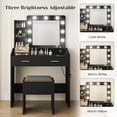 thumbnail image 4 of Vanity Desk with Mirror and Lights, 9 Dimmable LED Bulbs, Makeup Table with Power Outlet USB, 2 Drawers, Storage Shelves, Cushioned Stool, 3 Color Lighting Modes Adjustable, 4 of 7