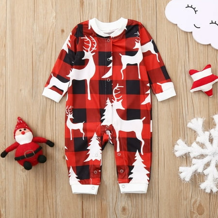 

ERTUTUYI Merry Christmas Prints Romper Family Clothes Baby Long Sleeve Jumpsuit Red 24M