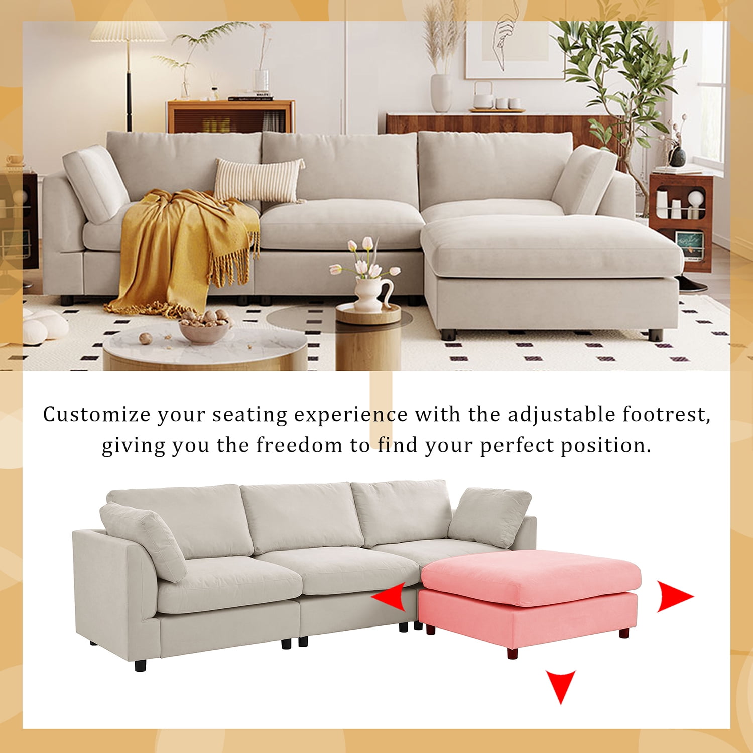 Kadyn Upholstery Convertible Sectional Sofa, L Shaped Couch with Reversible Chaise for Bedroom, Beige