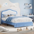 thumbnail image 2 of Eastvita Full Size Upholstered LED Bed Frame Velvet Finish/Built-in Storage Drawer - Wooden Slat Support/No Box Spring/Easy Assembly/Blue Color, 2 of 6