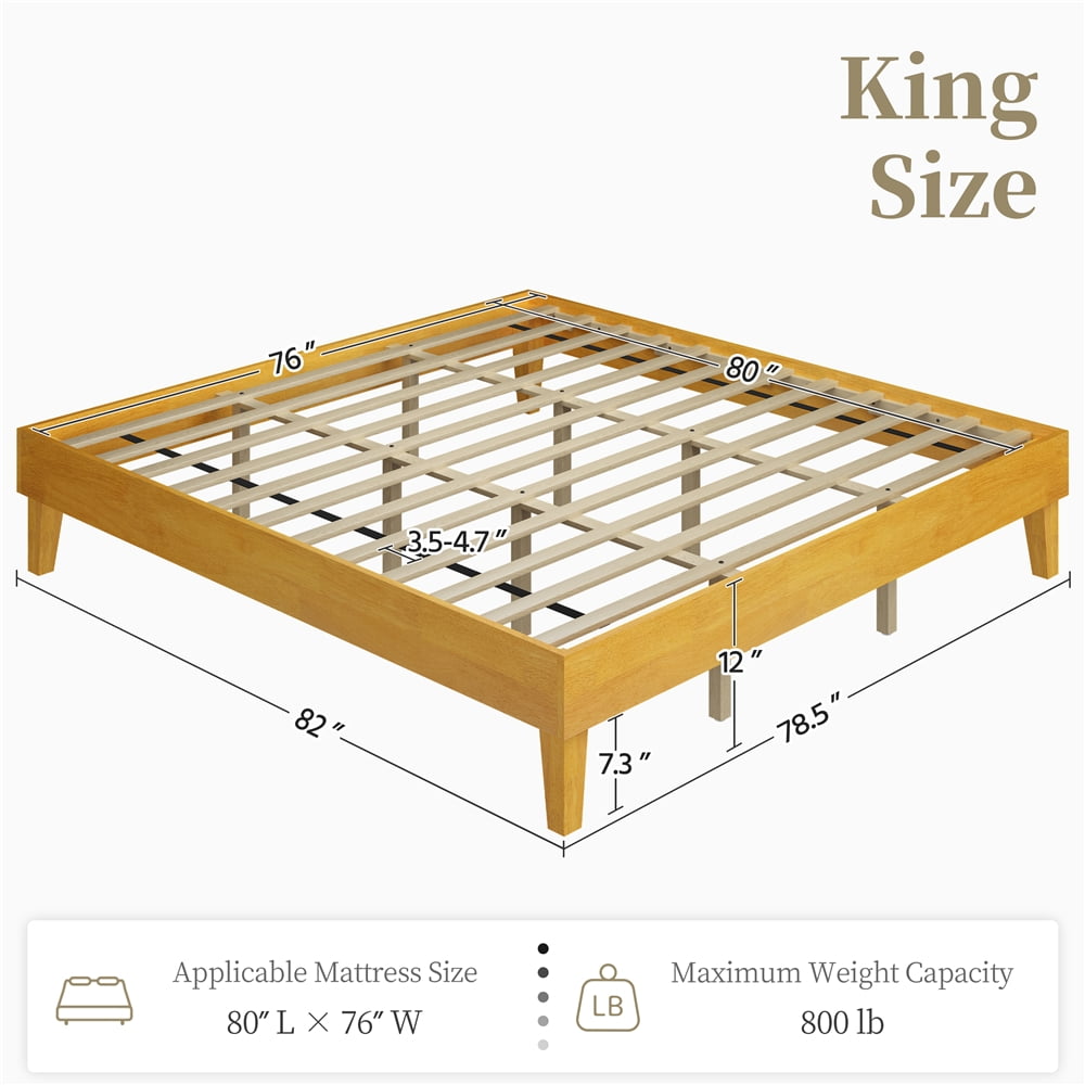 Yaheetech Solid Wood Platform Bed Frame with Wooden Slat Support, Natural Wood, King