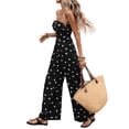 thumbnail image 3 of Jumpsuits for Women Strapless Smocked Casual Rompers Long Pants Vacation Summer Outfits Black S, 3 of 9