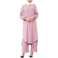 thumbnail image 4 of IWEMEK Muslim Clothing for Women Islamic Button Overknee Robe and Trousers Oversize Baggy Plain Pink Color Suits 2 Pcs, 4 of 8