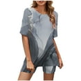 thumbnail image 1 of Mikilon Ensemble Élégant pour Femmes 2 Pcs Mode Col Rond Blouse Manches Courtes Hauts Shorts Ensemble Décontracté Marine-A S, 1 of 5