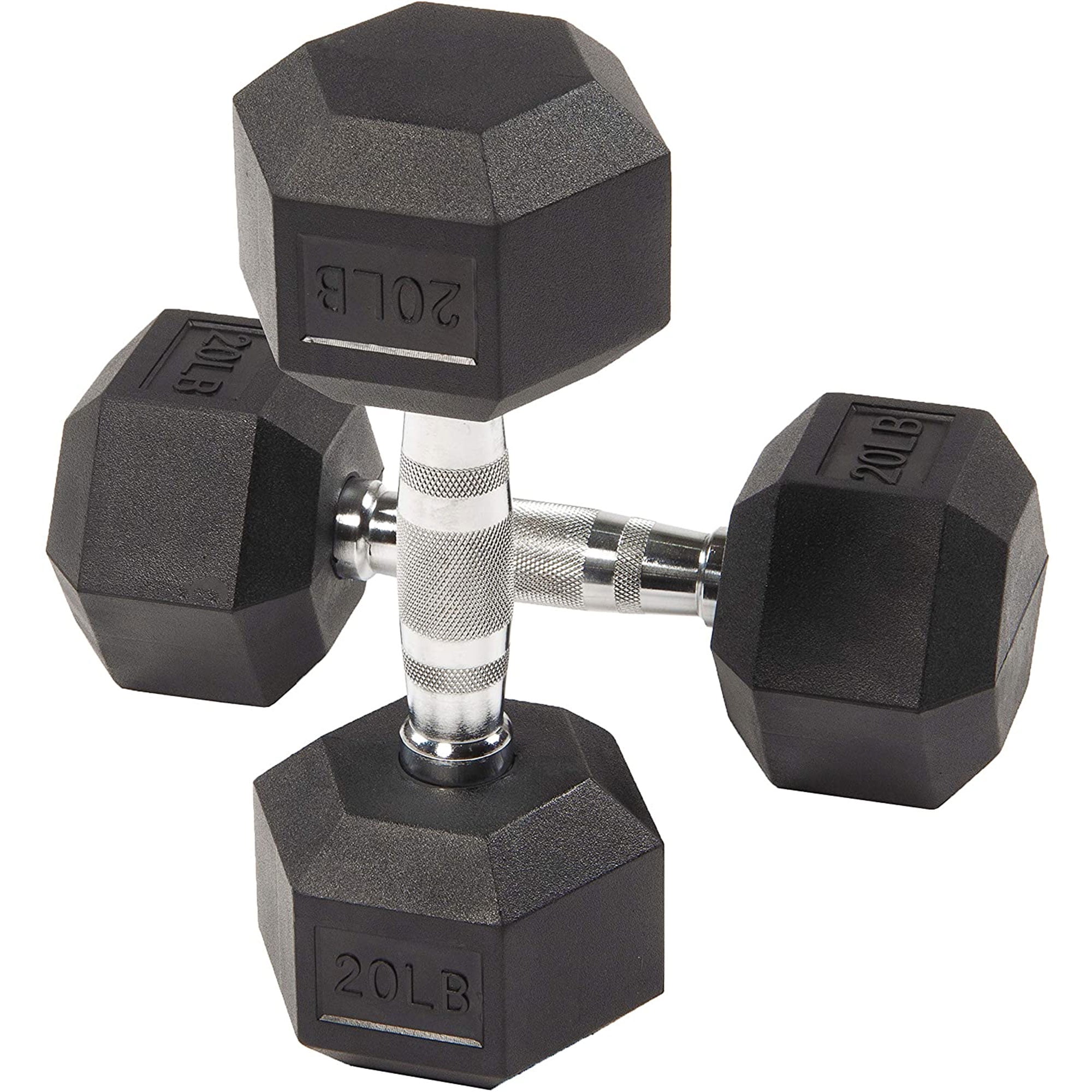 BalanceFrom Fitness 20 Pound Pair Rubber Encased Hexagon Dumbbell Hand Weights 
