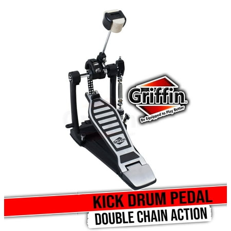 Griffin Kick Pedal for Bass Drum - Double Chain Single Foot Percussion Hardware for Intense Play - 4 Sided Beater and Fully Adjustable Power Cam System - Perfect for Beginner and Experienced Drummers