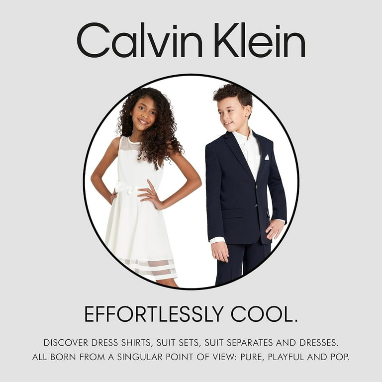 Calvin Klein Boys Flat Front Bi Stretch Dress Pant Straight Leg Fit Belt Loops Front Pockets 12 Husky Black
