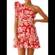 thumbnail image 3 of Vestido Corto Bohemio Informal de Verano con Estampado Floral, Sin Mangas y Volantes. Rojo S, 3 of 9