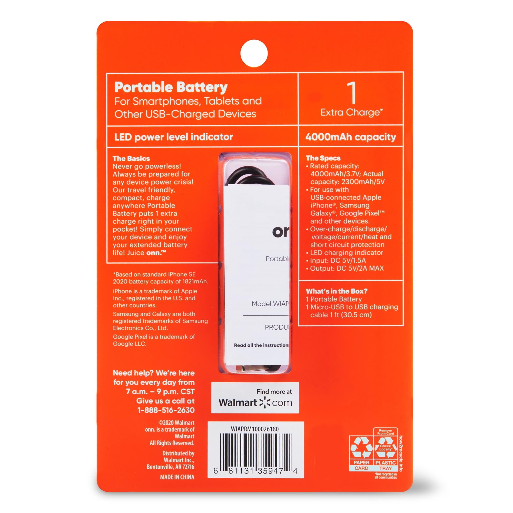 onn 4,000 mAh Portable Battery, Micro-USB and USB Turkey Ubuy