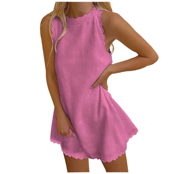 Jalioing Tank Dress for Women Mini Dresses Casual Sleeveless Ruffled Trim Beach Summer Sundress