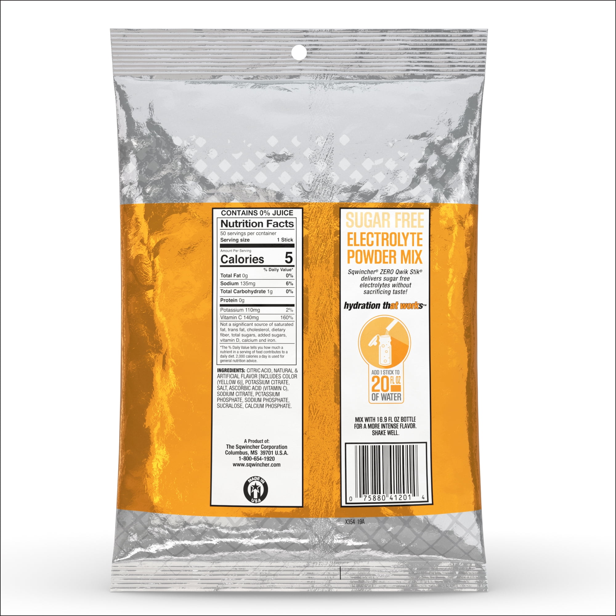 Sqwincher Zero Qwik Stik Orange Sugar Free Electrolyte Beverage Mix - 0.11 oz