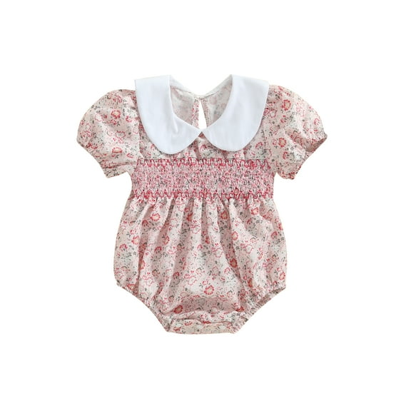 Lnzyyephy Baby Girl Summer Romper Short Sleeve Doll Collar Floral Print Bodysuit Newborn Playsuit