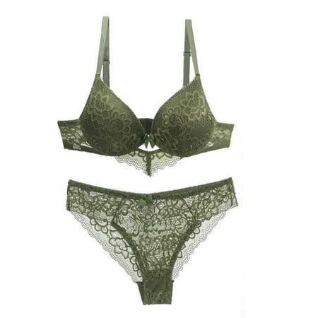 ALLLIST Plus Size Womens Underwear No Underwire Lace Bra And Panty Set Comfort Green Embroidered Nylon T-Shirt Women s Bras Size 95D