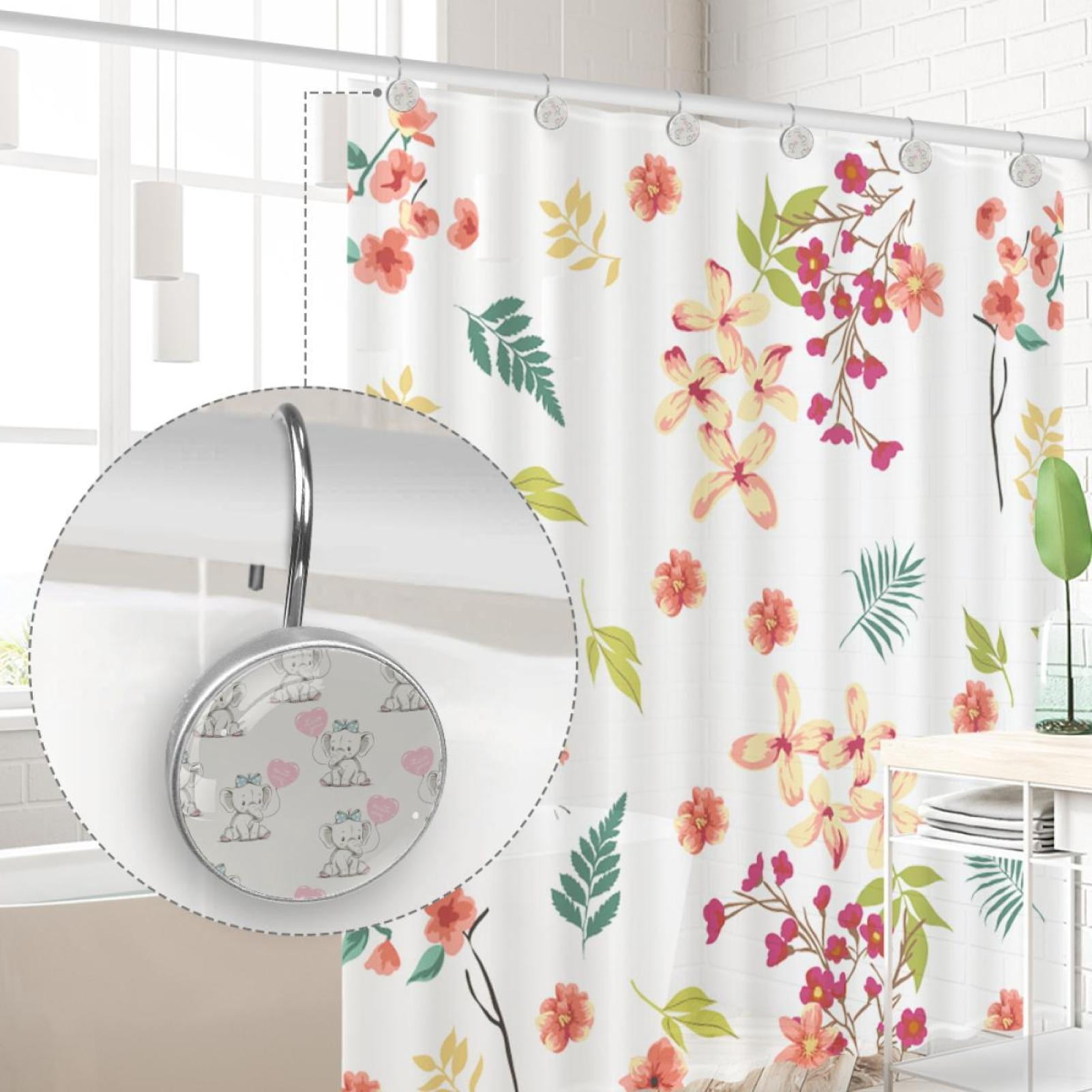 Elephant Shower Curtain Hooks （Set of 12） for Home Hotel Shower Rods Bathroom Crystal Glass Print Stainless Steel Round Curtain Hooks