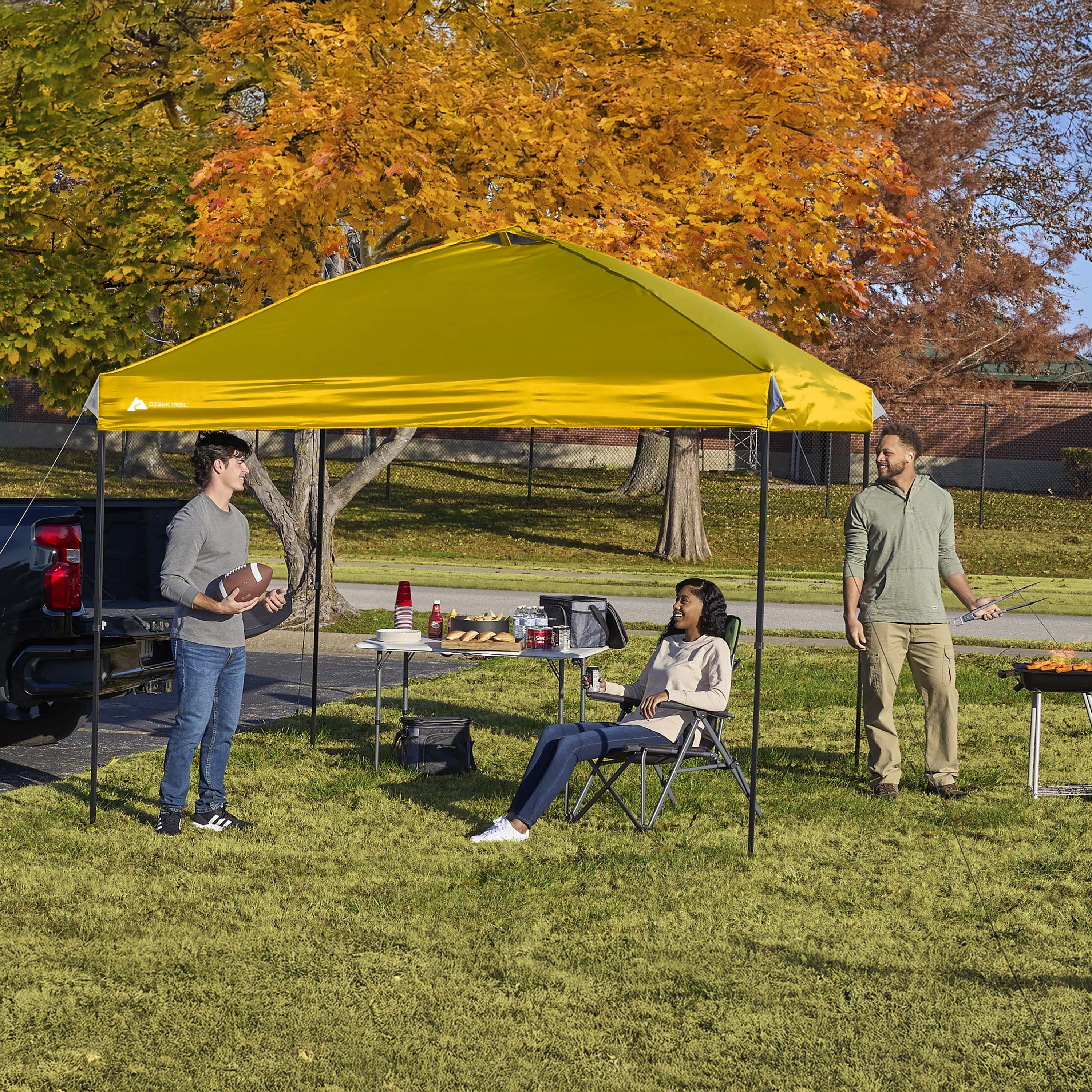 Ozark Trail 10x10 Instant Pop Up Canopy Tent with Simple Push Setup – Straight Leg Pop-Up Tent for Tailgating, Camping & Events, Yellow Gold