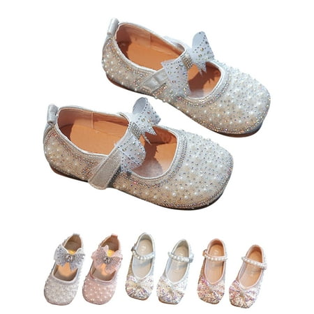 

BULLPIANO 1-9T Kids Girl Dress Shoes Toddler Princess Sparkly Pearl Ballet Shoes Little Girl Mary Jane Party Wedding School
