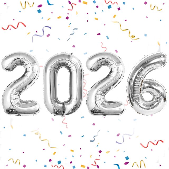 Globos YOUDICT 2026 plateados de 40 cm para decoración de Año Nuevo
