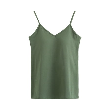 

Kironypik Vest V-Neck Tank-Top Women Adjustable Strap Skin Friendly Nightgowns Solid Sexy Push-Up Clothes Tops Bottoming Shirt Summer Green S