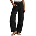 thumbnail image 2 of ClodeEU Women's Linen Elaist Waisted Wide Leg Pants, Casual Breathable Trousers with Pockets Black,Women's Plus L, 2 of 5
