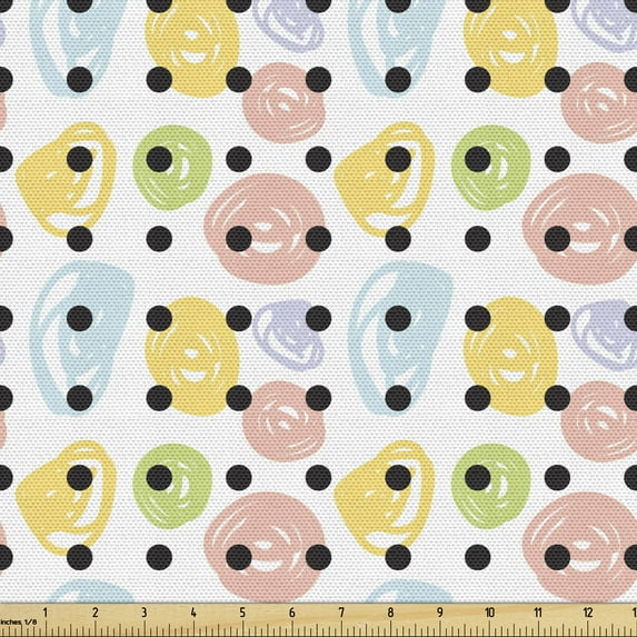 Abstract Fabric by the Yard, Colorful Scribble Rounds and Dark Color Polka Dots Modernistic Print, Decorative Upholstery Fabric for Chairs & Home Accents, Multicolor by Ambesonne