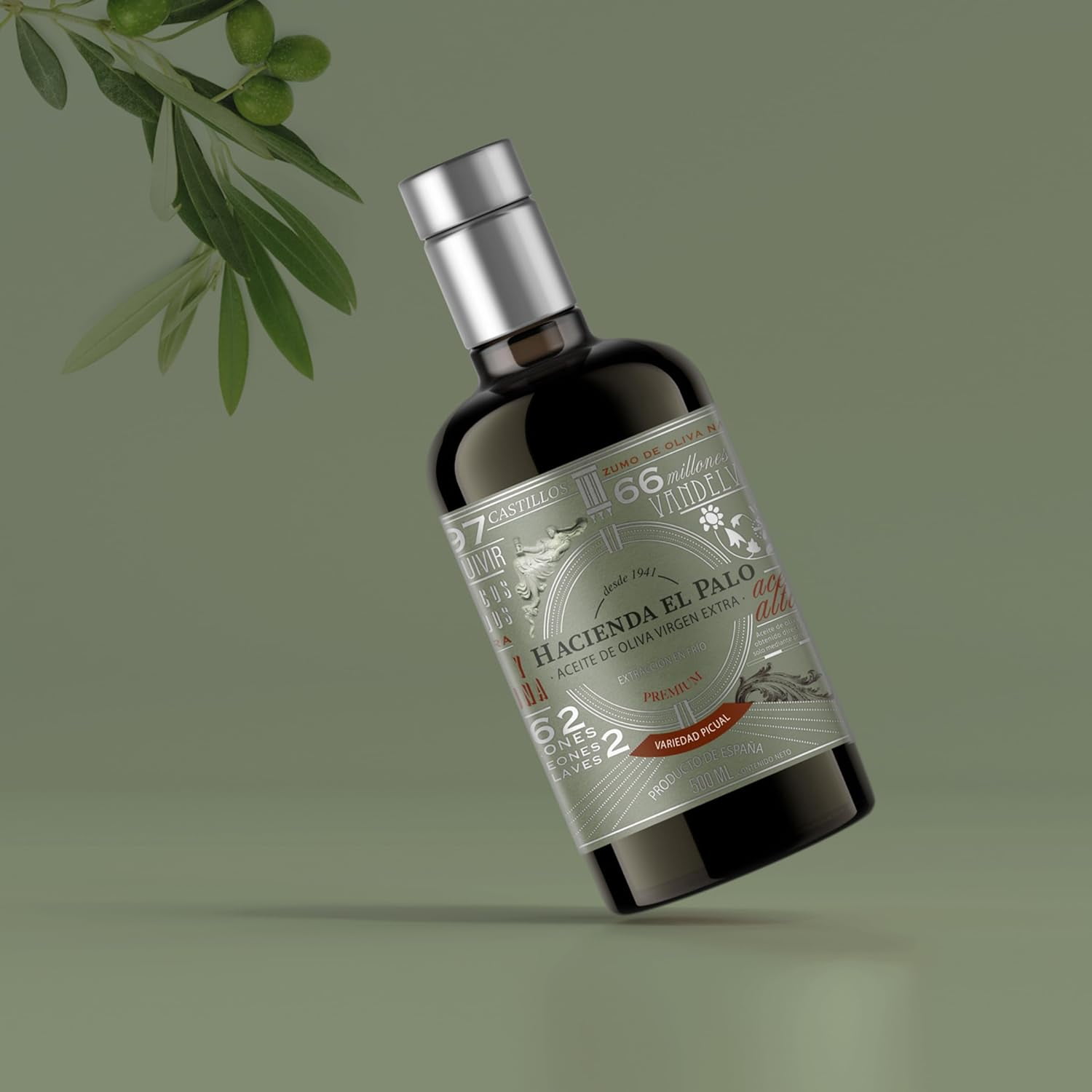 Hacienda El Palo Premium Picual Extra Virgin Olive Oil 500ml (16.9 fl oz) | First Harvest, Cold-Pressed, Gourmet Spanish EVOO